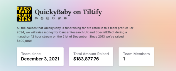 QuickyBaby's Tiltify profile