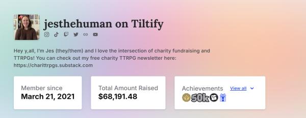 Jes's Tiltify profile